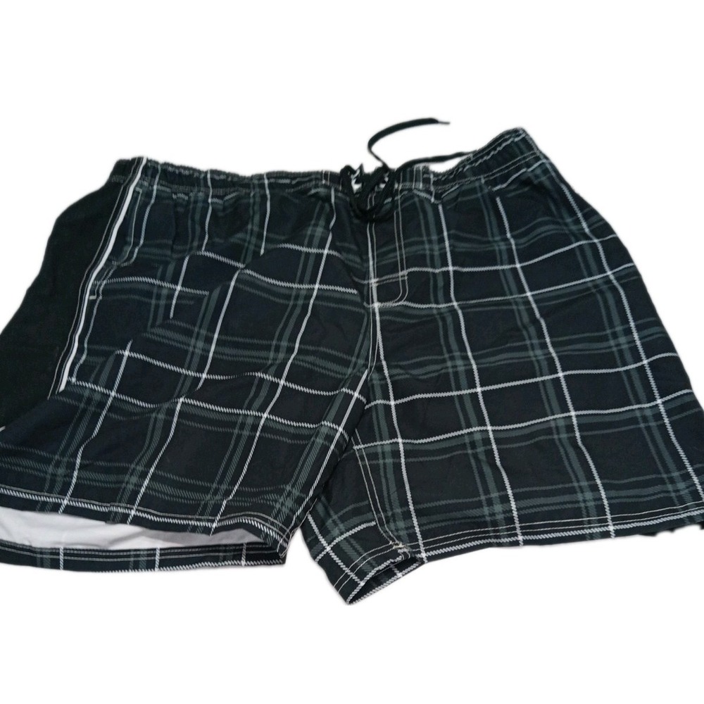 OP swim Trunks Men Black w/ Gray Plaid Size 2XL Netted (44-46) - Picture 2 of 5